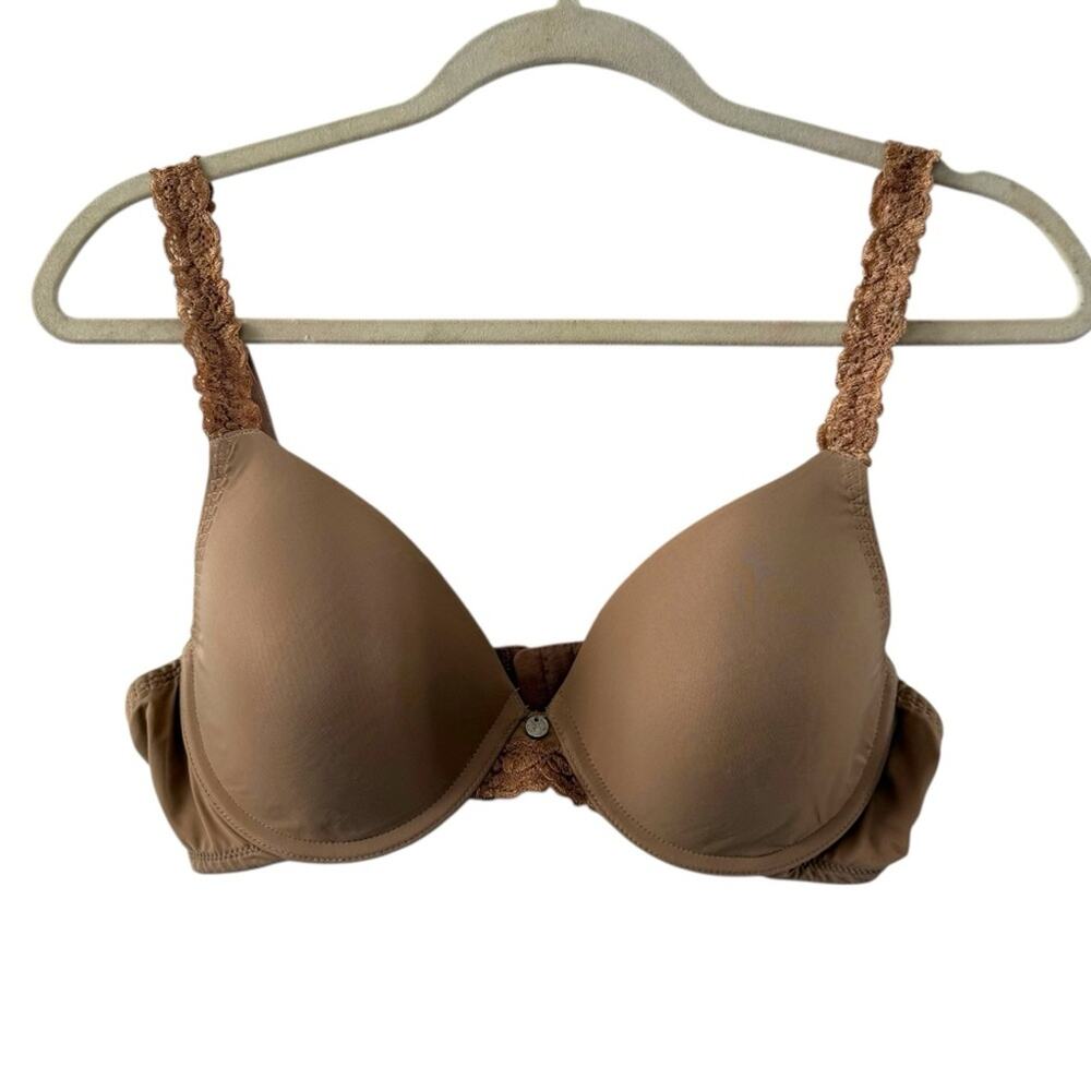 Natori 34C Brown Lace Strap Detail Contour Bra Nylon Spandex Padded